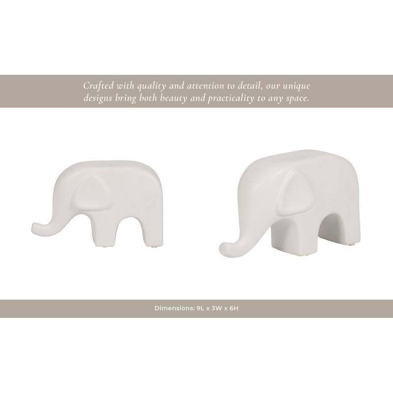 Sagebrook Home Stoneware Ceramic Elephant Figurine - Modern Minimalist Decorative Sculpture for Home and Office Decor