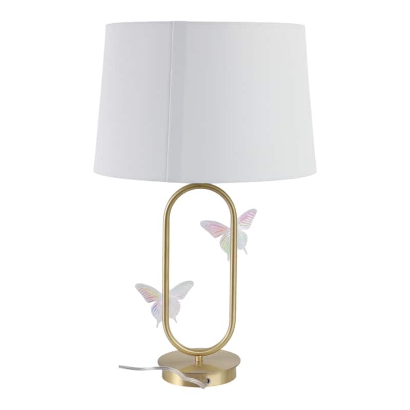 Metal Table Lamp Iridescent Butterfly Accents Fabric Shade - 24" Gold - 15" x 15" x 24"