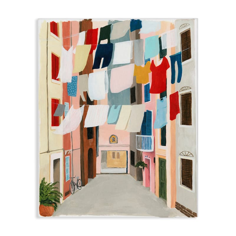 Stupell Colorful Laundry Day Clothes Line Between Apartments Canvas Wall Art, 16 x 20, Proudly Made in USA - 24 x 30
