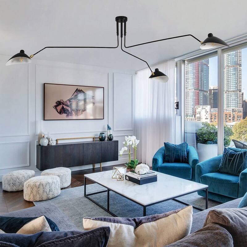 Modern Chandelier Mid Century Light Fixtures, Black 3 arm Chandelier - 78.7*39.3in