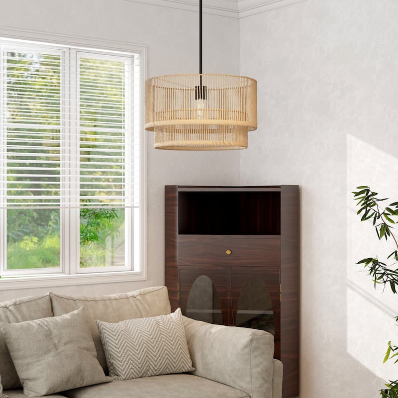 1-Light Rattan Rope Handwoven Hanging Pendant Light