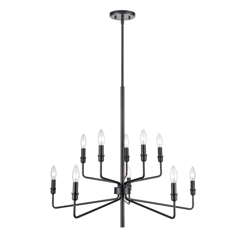 Saginaw Modern Metal Candelabra Chandelier - 10-Light, 34 in .W - Matte Black