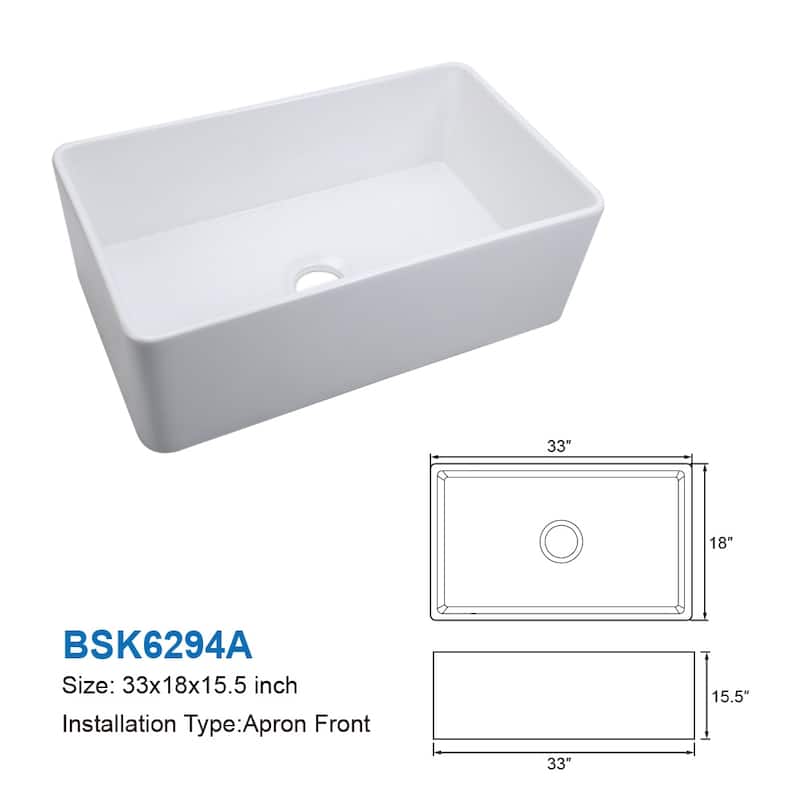 SAFAVIEH Solea Farmhouse Ceramic Apron Front Kitchen Sink - 33"W x 18"D x 16"H