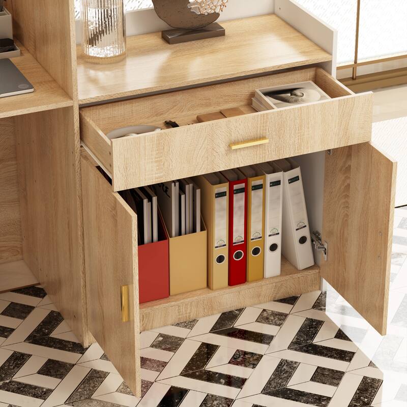 Modern Hotel Reception Desk - White + Oak with Keyboard Drawer