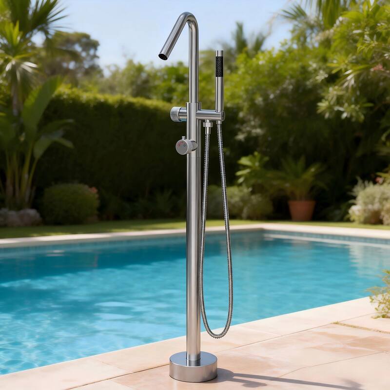 Modland 46''H Outdoor Shower System 316 Stainless Steel Thermostatic Freestanding Poolside Faucet with Swivel Spout - 46'' H