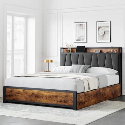 Bed Frame with Sturdy Metal Slats Support