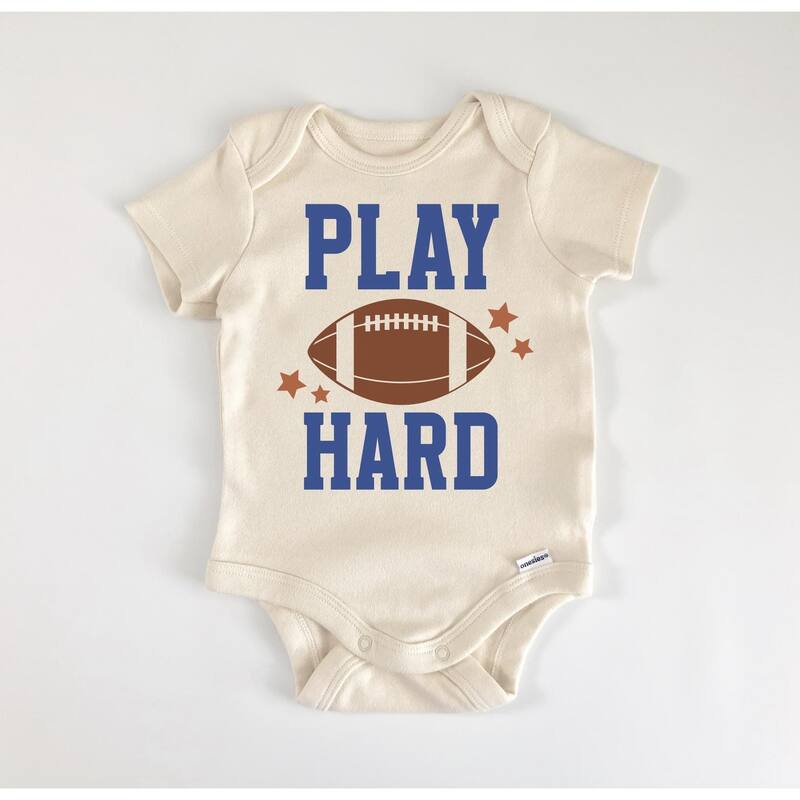 Football Play Hard - Baby Boy Girl Clothes Infant Bodysuit Funny Cute Newborn - Natural - 0-3M