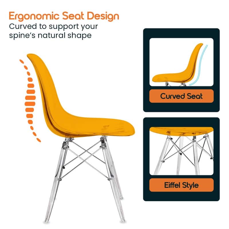 Dover Modern Acrylic Accent Side Chair with Eiffel-Style Legs for Dining Room, Kitchen, Office, or Indoor/Outdoor Seating