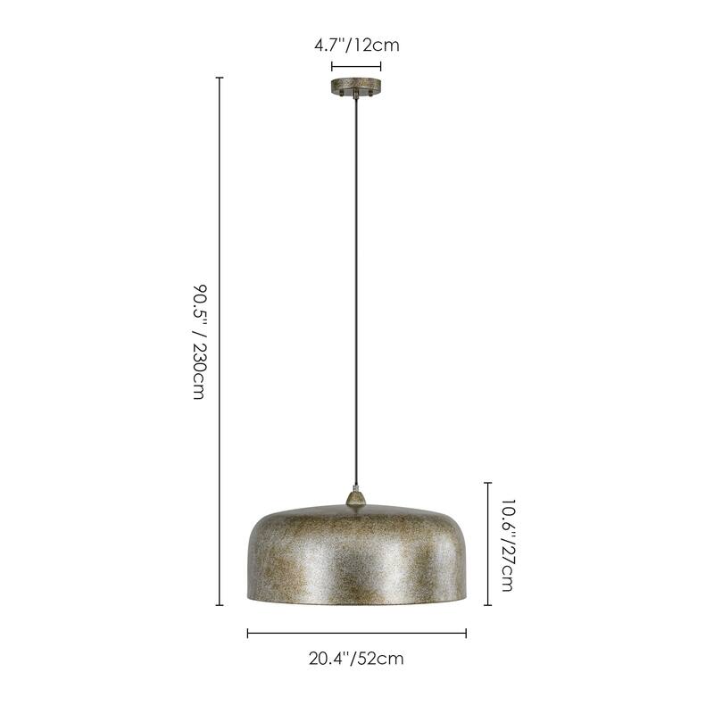 1-Light Industrial Antique Silver Drum Dome Kitchen Island Pendant Lights - 20.4 in. W x 10.6 in. H