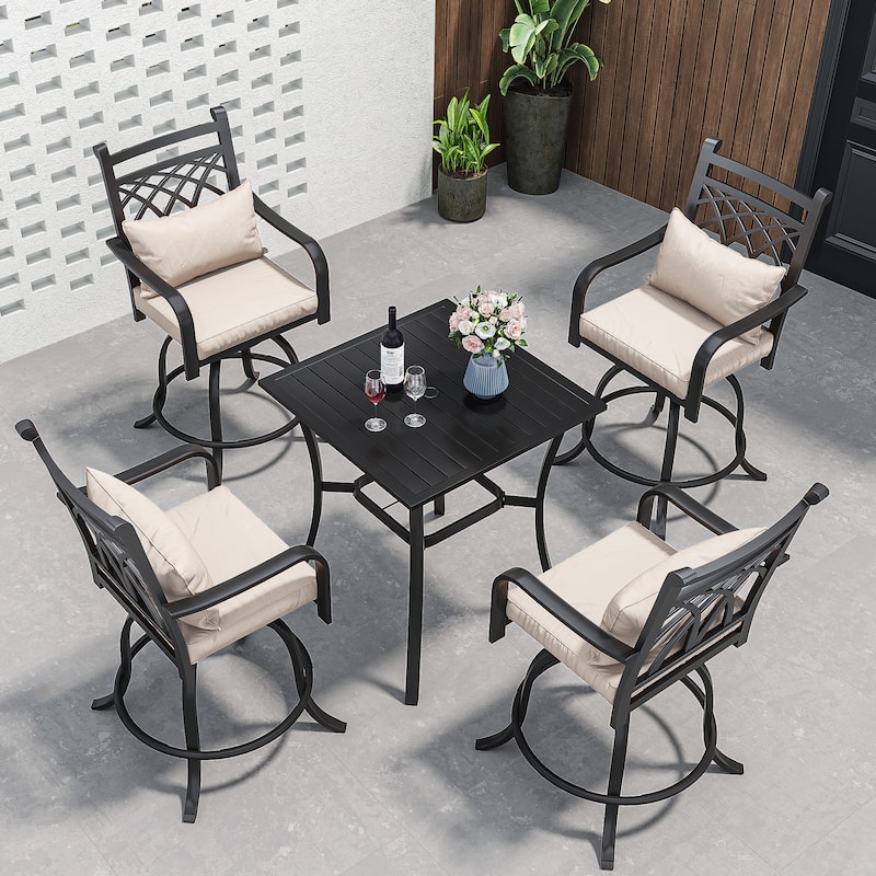 Outdoor Swivel Dining Set with 29"W Cushion Chairs, Patio Table
