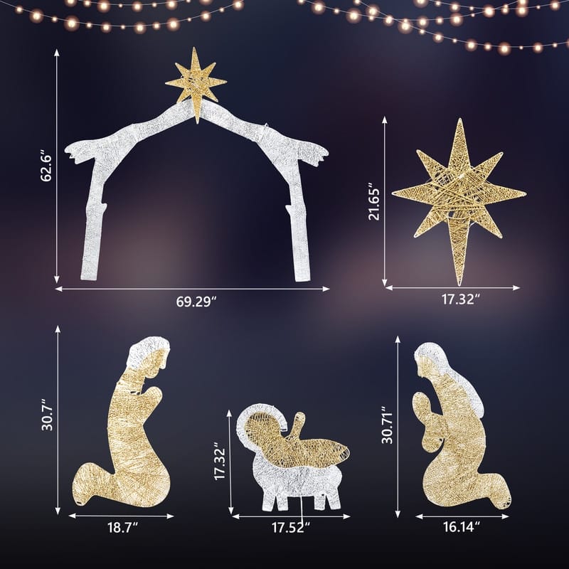 6ft 190LED Lights Nativity Scene Garden Jesus Decoration