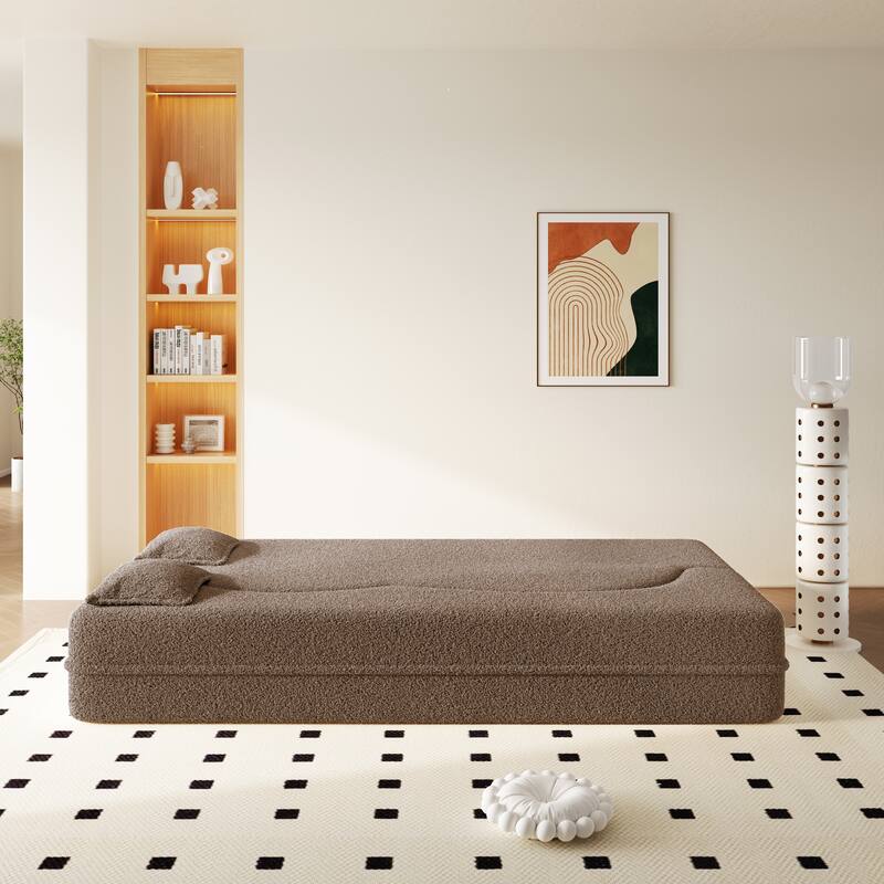 Modern 78.7" Floor Sofa With 2 Pillows For Small Pace Living Room, Convertible Sleeper Sofa Bed