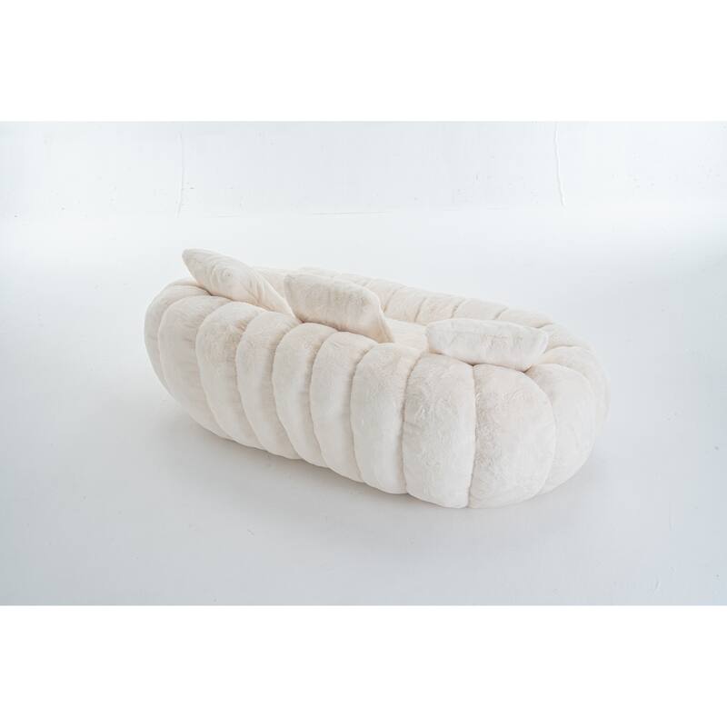 GDFStudio - Floral-Shaped 75.49" Faux Fur Loveseat Sofa with High-Density Foam
