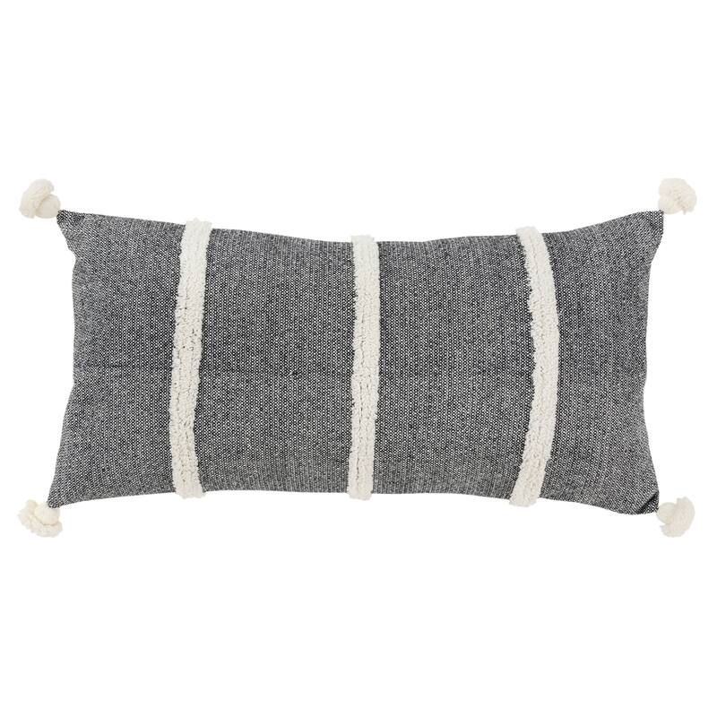 Rizzy Home Striped Throw Pillow with Tassels - Polyester - Black