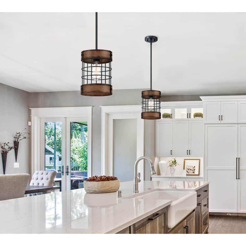 Westinghouse Lighting Langston One-Light Matte Black and Barnwood Indoor Pendant