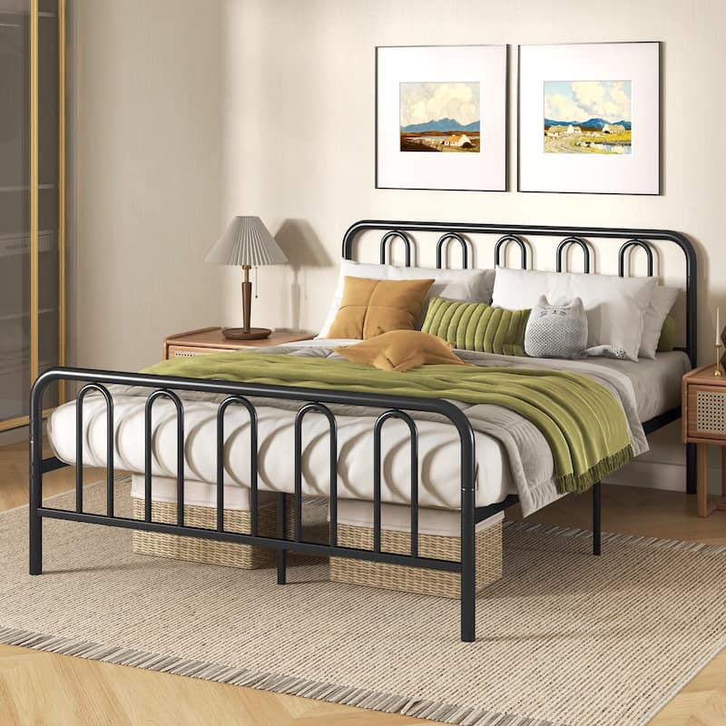 Gymax Stylish Queen Size Metal Bed Frame Platform Bed Base w/