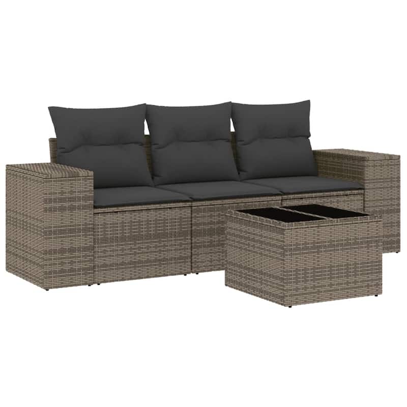 vidaXL Patio Sofa Set with Cushions Outdoor Furniture 4 Piece Poly Rattan