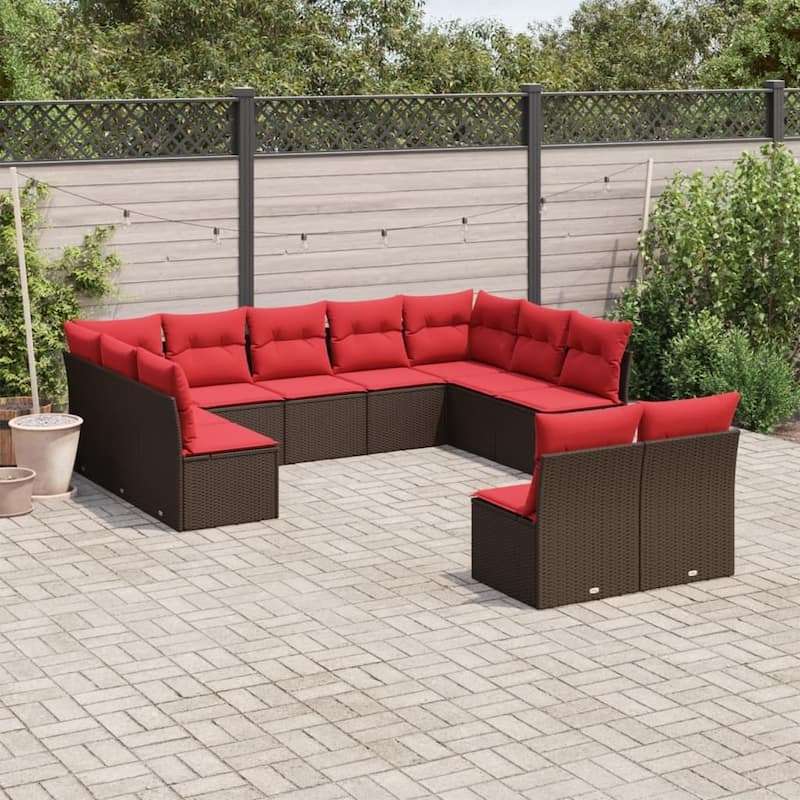 vidaXL 11/12 Piece Patio Sofa Set with Cushions Black/Brown/Gray Poly Rattan - 21.7 x 24.4 x 27.2