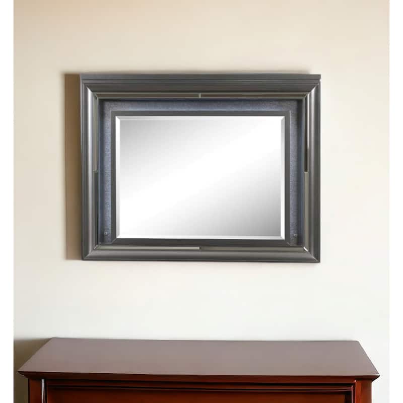 HomeRoots 39" Gunmetal Lighted Wood Framed Mounted Dresser Mirror - 49' X '39' X '2 - 49' X '39' X '2 - Gunmetal