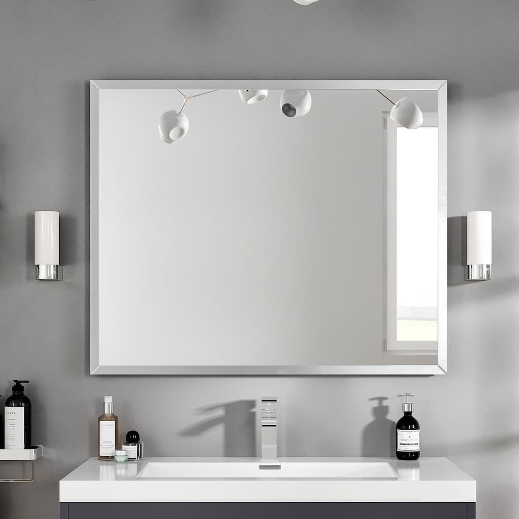 Eviva Sax 36" x 30" Rectangular Brushed Nickel Metal Framed Mirror - Brushed Nickel