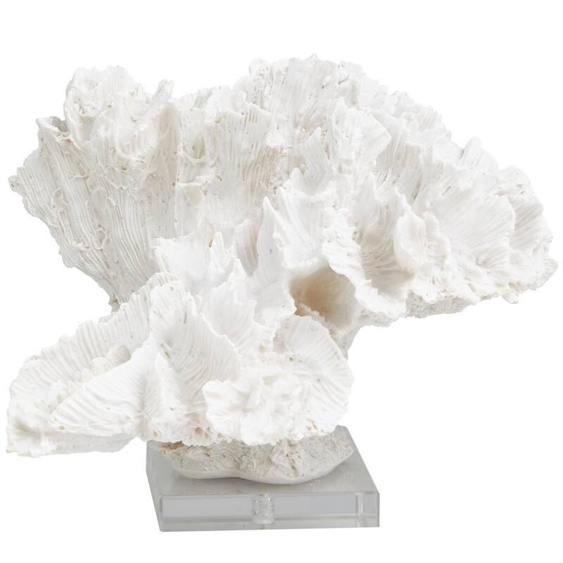 White Polystone Textured Coral Decorative Sculpture with Clear Acrylic Base