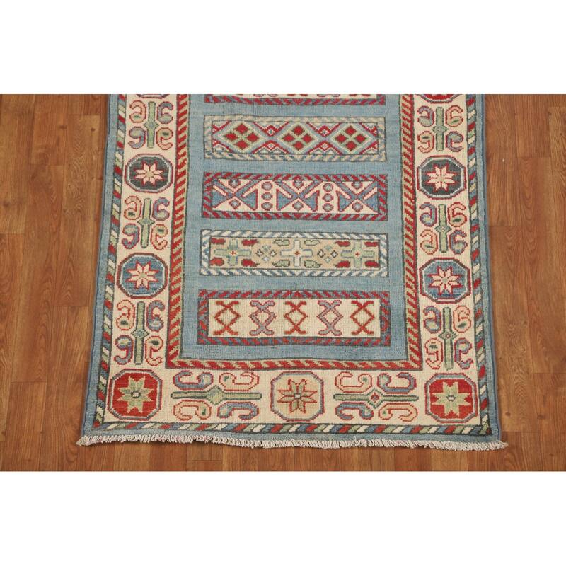 Kazak Runner Rug Handmade Blue Wool Carpet - 3'2" x 16'4"