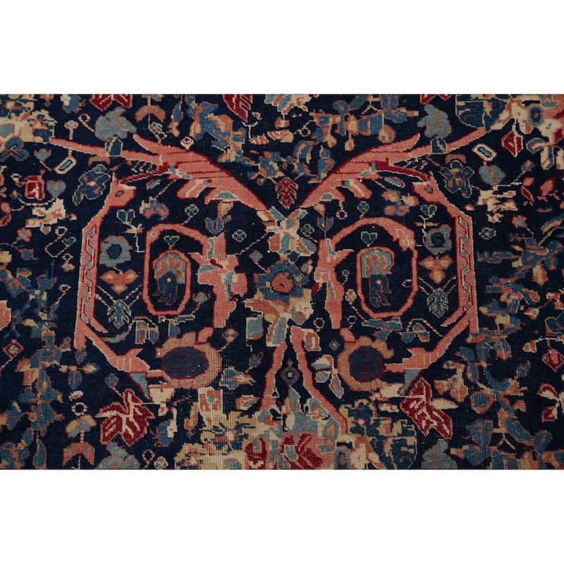 Hand Knotted Oriental 100% Wool Carpet Traditional Floral Navy Blue & Blues Sarouk Area Rug - 6' 5'' X 4' 7''