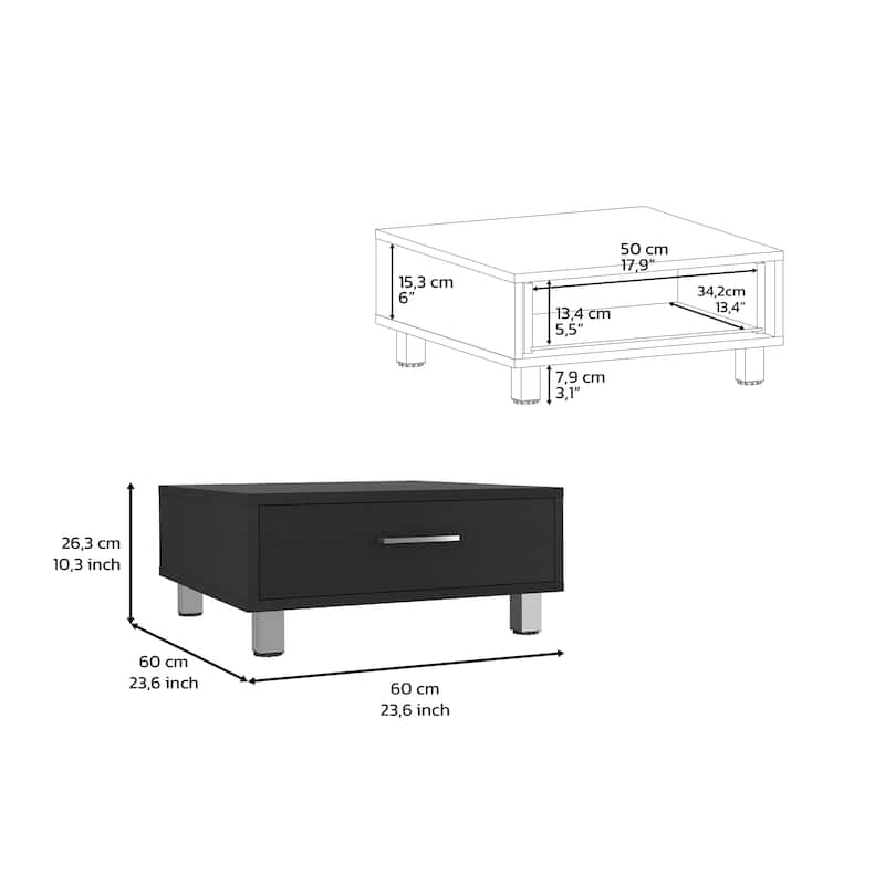 Coffee Table for Living Room, One Drawer, Black Wengue Finish