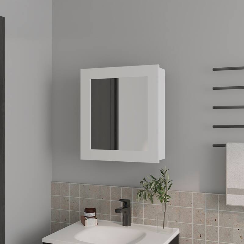 Medicine Cabinet with Mirrored Door, Spacious Storage with 2 Shelves, Compact Wall-Mounted Bathroom Cabinet - 18.6X5.7 in - White + Engineered Wood