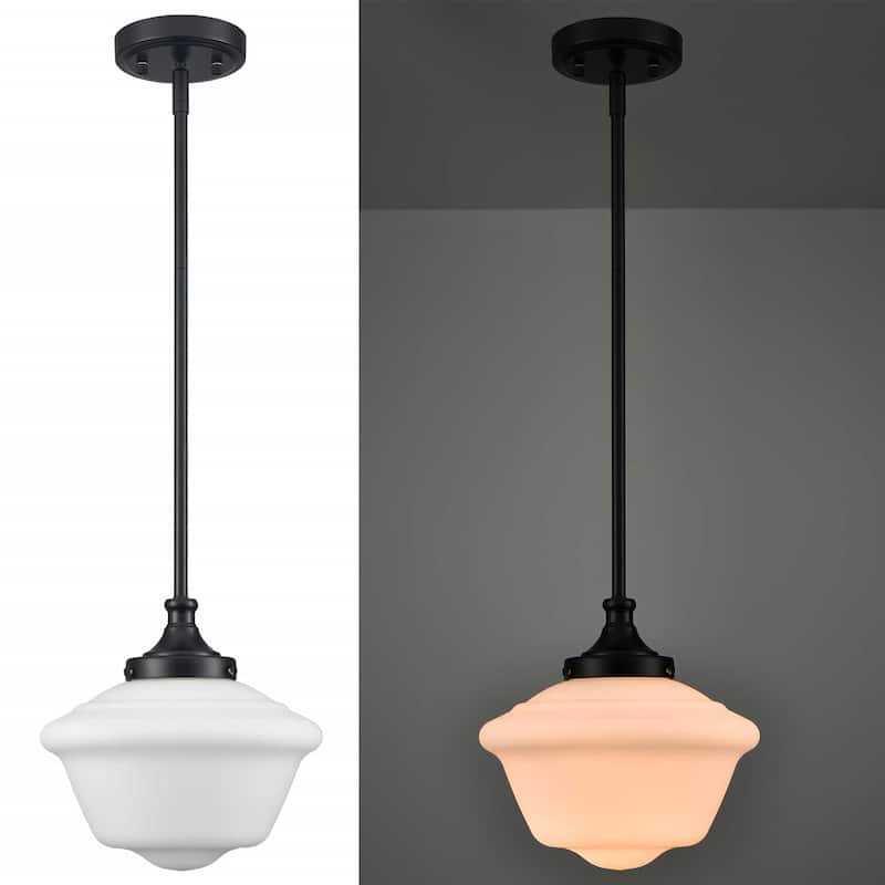 Antalya Schoolhouse Pendant Light Fixture with Milk Glass Shade 1-Light