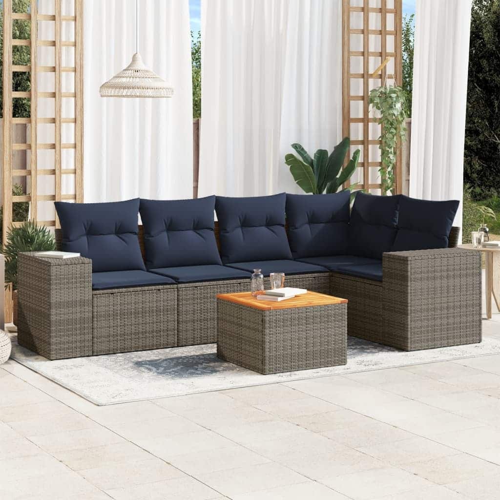 vidaXL Patio Sofa Set with Cushions Outdoor Furniture 6 Piece Poly Rattan - 24.4x 24.4x 27.2