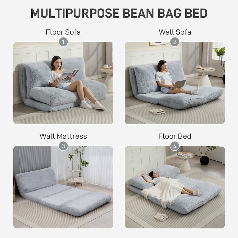 HOMCOM Bean Bag Floor Sofa Bed, Contemporary Plush Wide Folding Floor Mattress, Foam Filling Wall Couch Sleeper