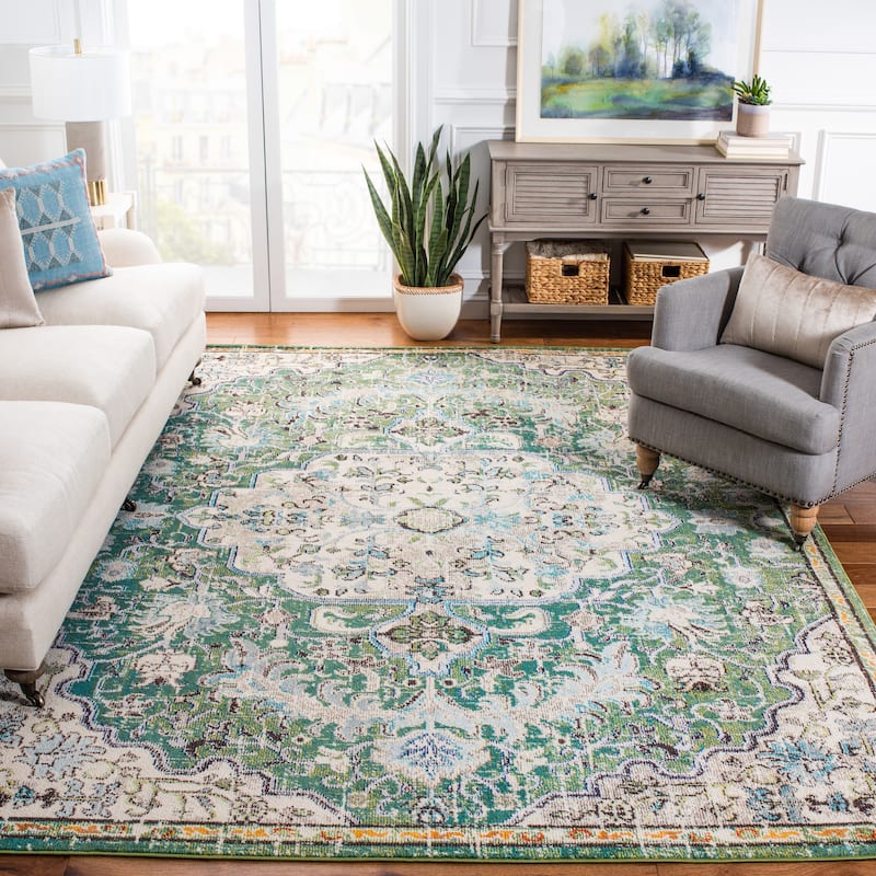SAFAVIEH Madison Sabire Boho Medallion Distressed Rug - 8' Square - Green/Turquoise - Square