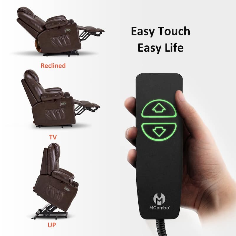 MCombo Large Power Lift Recliner Leather Chair with Massage, Heat, Cup Holders,Extended Footrest, Leather 7516