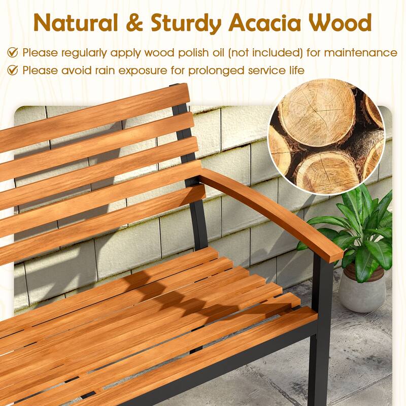 Gymax Outdoor Bench Acacia Wood Patio Loveseat w/ Backrest Armrests