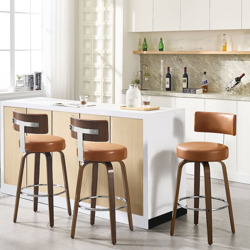 Upholstered Wood Swivel Bar/ Counter Stools, Set of 3