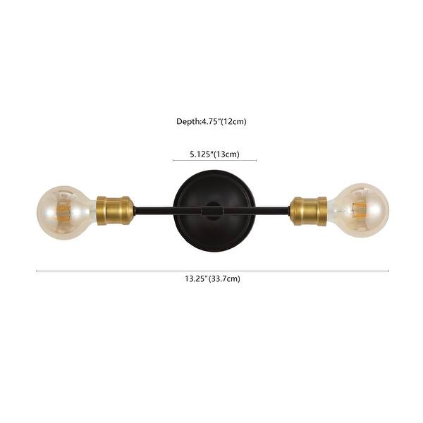 Grace 13.25" 2-Light Industrial Farmhouse Iron LED Vanity, Oil Rubbed Bronze/Brass Gold by JONATHAN Y