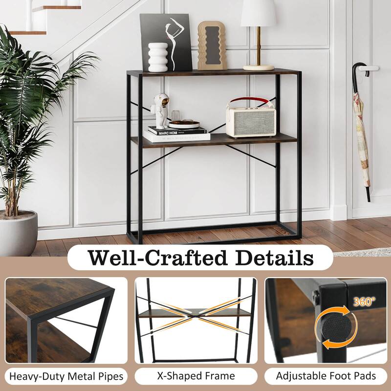 Costway 36” Console Table with Wooden Textured Open Shelves & Metal - See Details
