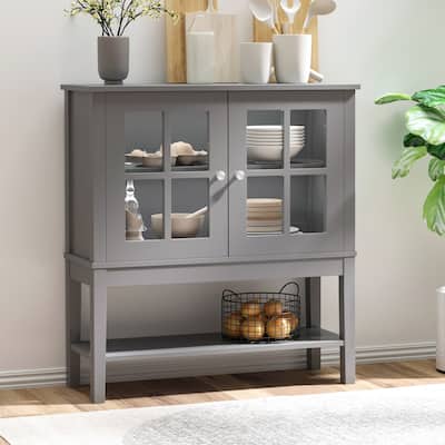 Sideboard with 2 Glass Doors, Adjustable Shelving and Bottom Shelf