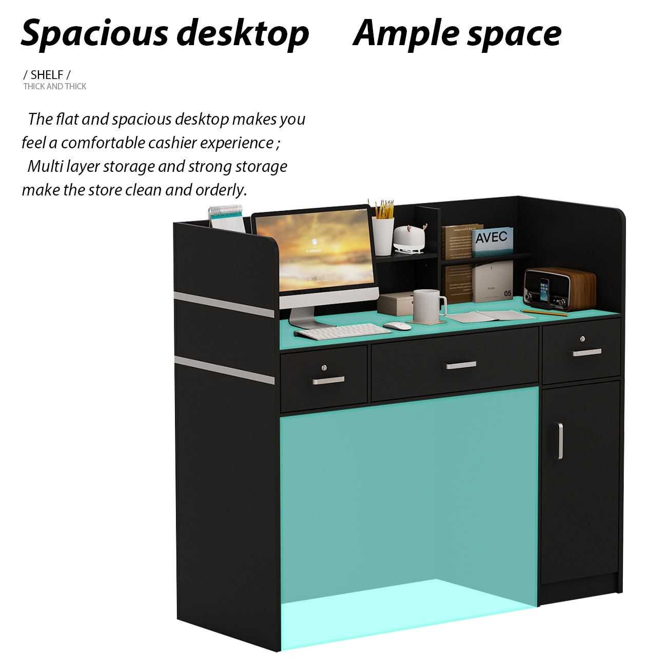 47.2"W 43.3"H Rectangular Wood Reception Desk Coumpter Desk - Picture 8 of 20