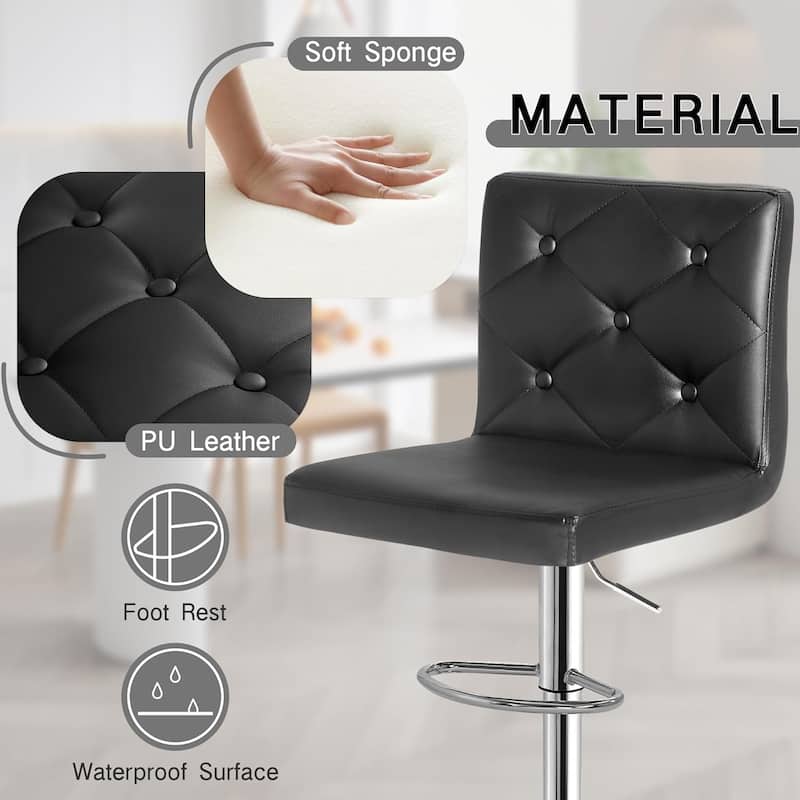 Javlergo 4 Pack 360° Swivel Bar Stools Adjustable PU Leather Stools with Diamond Tufted Back Curved Footrest