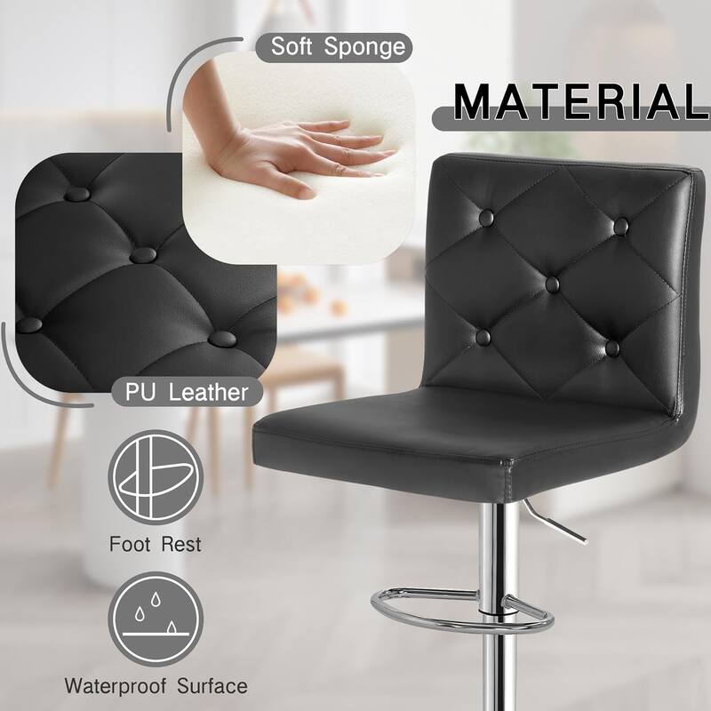 VECELO Bar Stools Set of 2 Armless Adjustable Swivel Modern PU Leather Button Barstools Four Colors are Available
