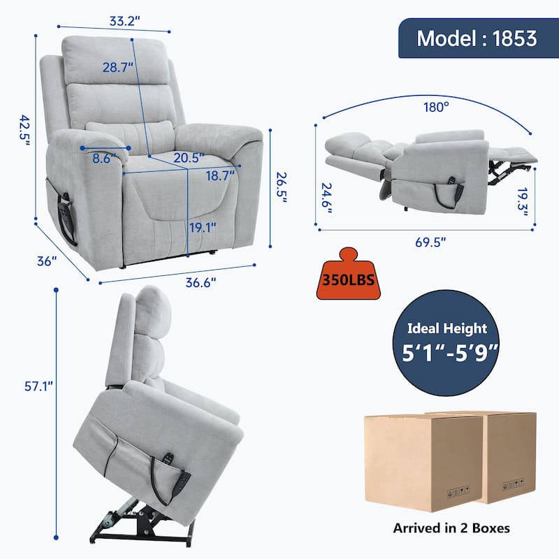 350 Lbs Leatherair Power Lift Recliner Chair,Heavy Duty Motion Mechanism With 8-Point Vibration Massage And Lumbar Heating