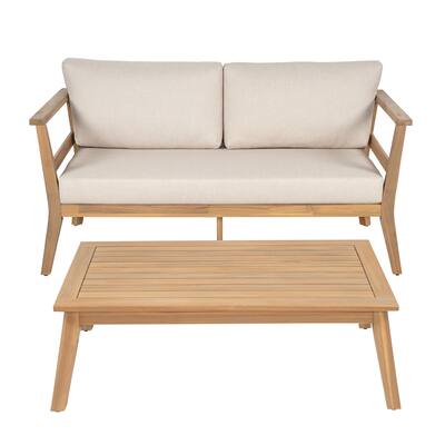 Scott Living - Aisling Outdoor Acacia Wood Loveseat and Coffee Table with Cushions