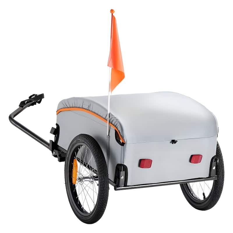 Grey Steel Bike Cargo Trailer, 100lb Load, Foldable and Rain Cover - 53.15” L x 24.80” W x 20.67” H - Grey