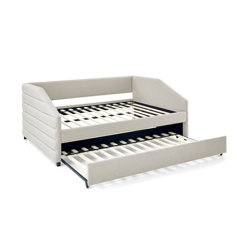 Full Size Daybed with Trundle Upholstered Tufted Sofa Bed, Linen Fabric(82.5"x58"x34")
