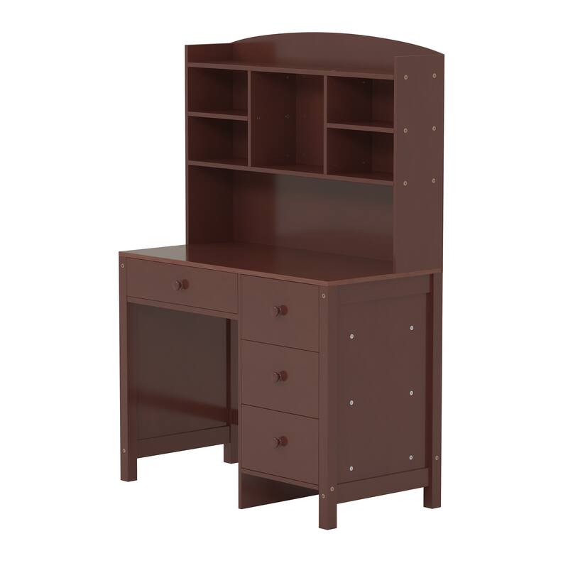 Vintage Student Desks and Upholstered Chair Set with Bookshelf