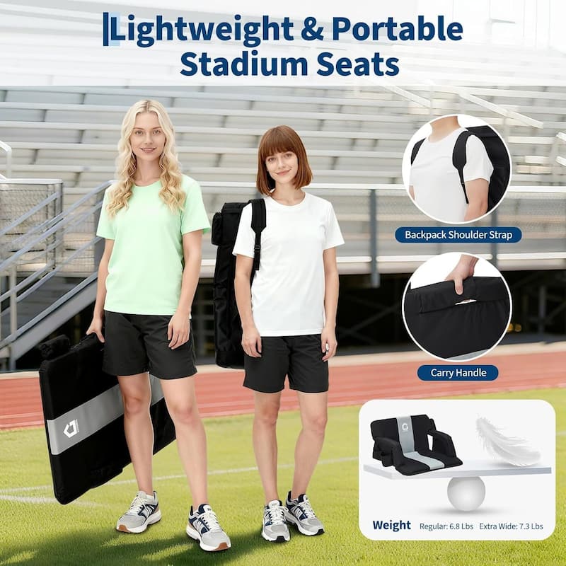 2 PCS 20" Reclining Bleacher Seat, Stadium Chair with Back Support Padded Cushion