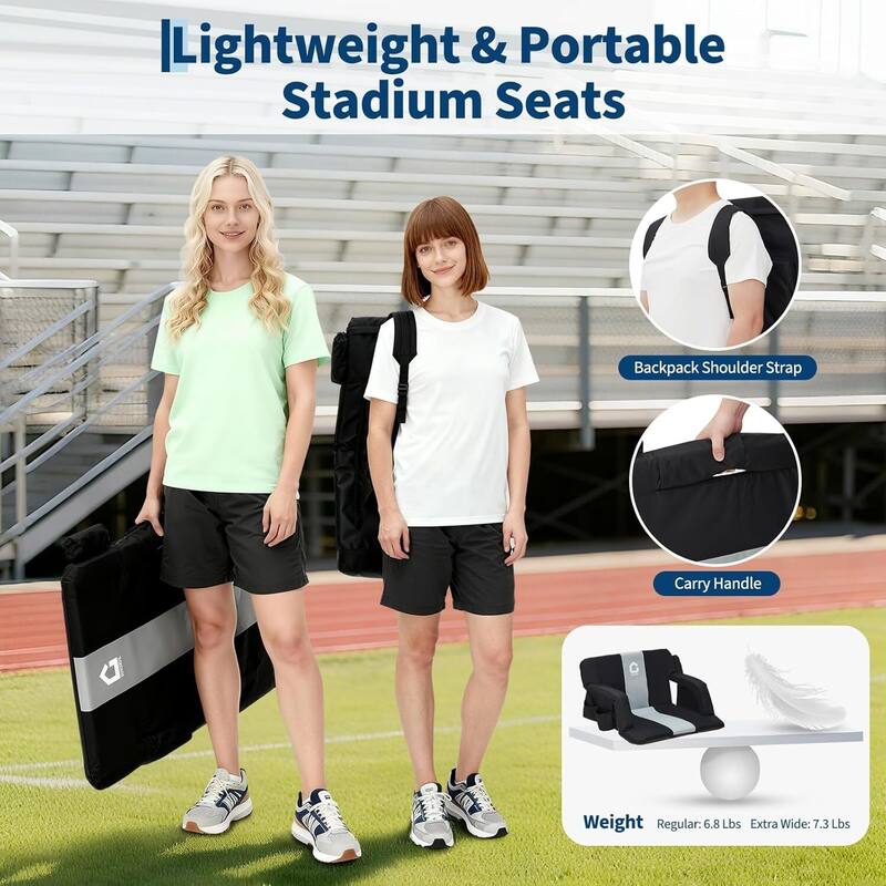 2 PCS 24.5" Reclining Bleacher Seat, Stadium Chair with Back Support Padded Cushion