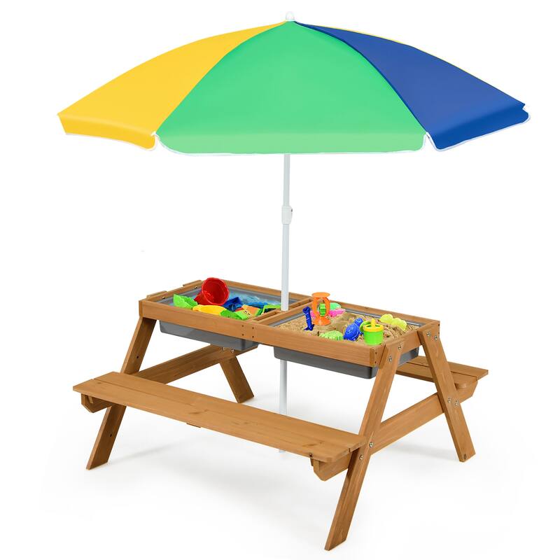 Costway 3-in-1 Kids Picnic Table Wooden Outdoor Sand & Water Table - See Details